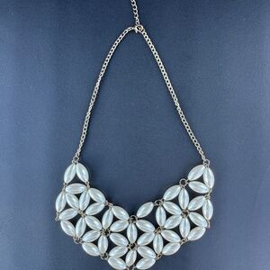 Vintage Faux Pearl Marquise Bib Necklace | Flower Pattern | Choker | Wedding